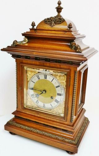 Antique RMS 1/4 Striking Carved Walnut 8 Day Ting Tang Musical Bracket Clock 5