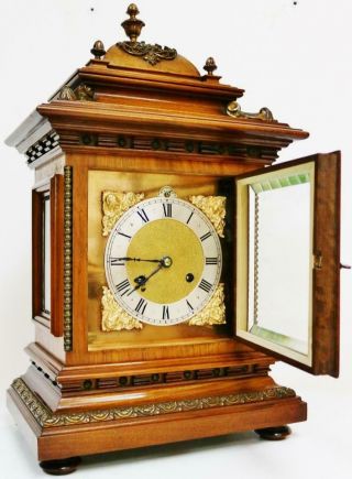 Antique RMS 1/4 Striking Carved Walnut 8 Day Ting Tang Musical Bracket Clock 9