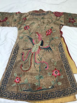 Vintage Antique Asian Chinese Fine Embroidered Silk Robe Kimono Forbidden Stitch 3