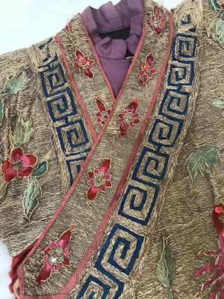Vintage Antique Asian Chinese Fine Embroidered Silk Robe Kimono Forbidden Stitch 4