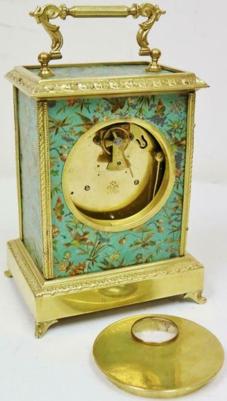Wow Rare Antique French Hand Painted Panels & Bronze 8 Day Carriage Mantel Clock 10