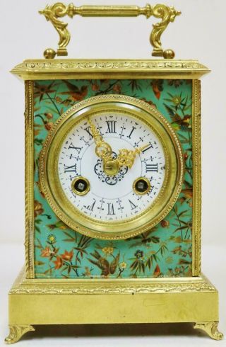 Wow Rare Antique French Hand Painted Panels & Bronze 8 Day Carriage Mantel Clock