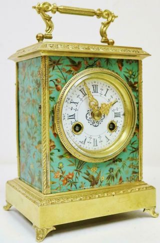 Wow Rare Antique French Hand Painted Panels & Bronze 8 Day Carriage Mantel Clock 2