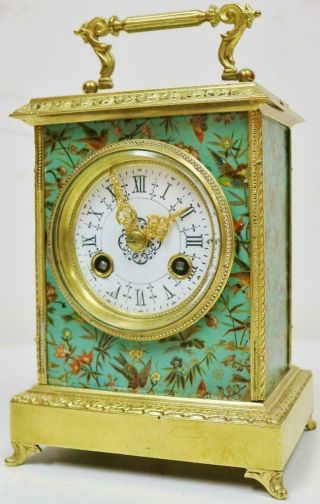 Wow Rare Antique French Hand Painted Panels & Bronze 8 Day Carriage Mantel Clock 3