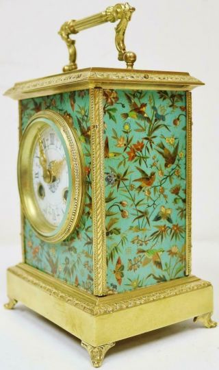 Wow Rare Antique French Hand Painted Panels & Bronze 8 Day Carriage Mantel Clock 4