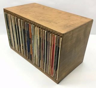 Vtg.  Hand Crafted LP Storage Cabinet / Bin Style Vinyl Record Organizer 32 slots 11