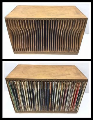 Vtg.  Hand Crafted LP Storage Cabinet / Bin Style Vinyl Record Organizer 32 slots 2