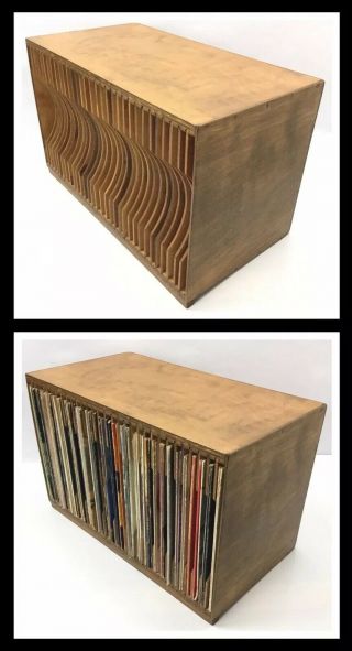 Vtg.  Hand Crafted LP Storage Cabinet / Bin Style Vinyl Record Organizer 32 slots 4