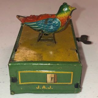 Early Vintage 1920’s/30’s Tin Litho Wind Up Bird—JAJ—Made In Germany Estate Work 2