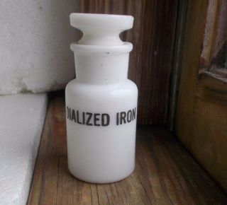Milkglass Dialized Iron Bottle Lee S.  Smith & Son Pittsburgh Emb Swastika