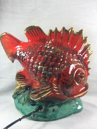 Vallauris Vintage Fish Lamp Orange French Ceramic Fish Tank