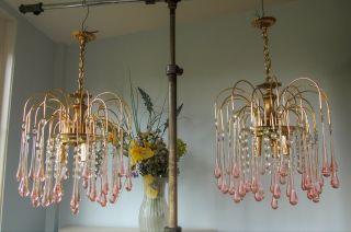 Vintage Italian Murano Pink Crystal Waterfall chandelier 3 Light.  LAST ONE 10