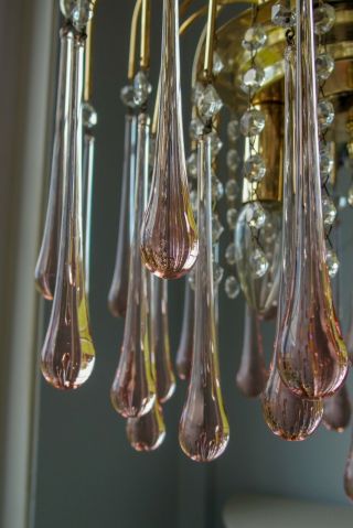 Vintage Italian Murano Pink Crystal Waterfall chandelier 3 Light.  LAST ONE 3