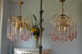 Vintage Italian Murano Pink Crystal Waterfall chandelier 3 Light.  LAST ONE 5