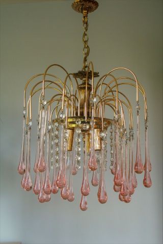 Vintage Italian Murano Pink Crystal Waterfall chandelier 3 Light.  LAST ONE 9