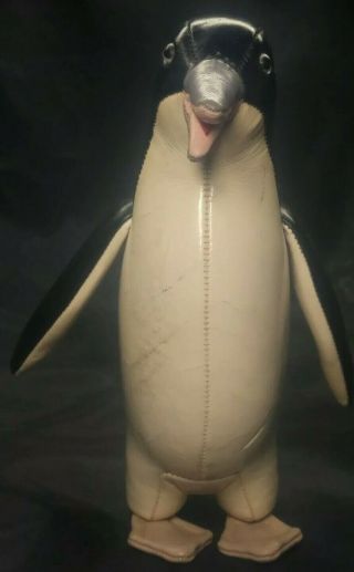 Rare Penguin Leather Toy Figural Vintage 1950s Black White Leather