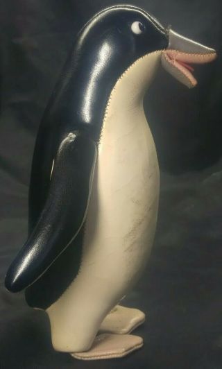 Rare Penguin Leather Toy Figural Vintage 1950s Black White Leather 2