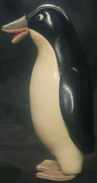 Rare Penguin Leather Toy Figural Vintage 1950s Black White Leather 3