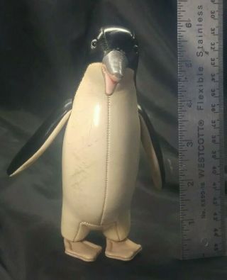 Rare Penguin Leather Toy Figural Vintage 1950s Black White Leather 9