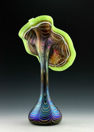 Glamorous Bohemian Art Deco Jugendstil Iridescent Glass 13  Tall Vase