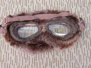 WW1 British R.  F.  C.  RAF Aviators High Altitude Fur Lined Issue Flying Goggles 6