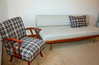 Mid Century Danish Modern Sofa / Daybed And Coordinating Spring Rocker Chair