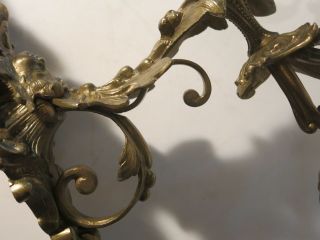 Victorian Bronze Wall Sconce Candelabras /Three Arm Rococo Pair 11