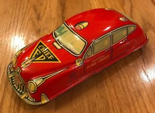 Vintage Marx Official Fire Chief Tin Litho Wind Up Toy Car - Made In USA 3