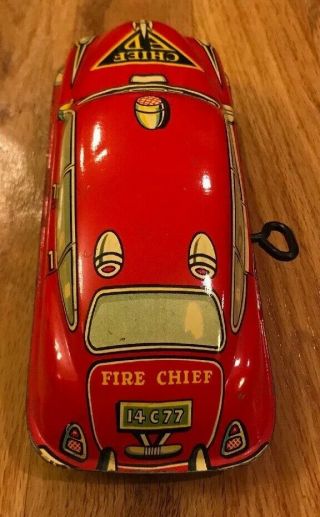 Vintage Marx Official Fire Chief Tin Litho Wind Up Toy Car - Made In USA 4