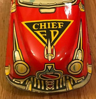 Vintage Marx Official Fire Chief Tin Litho Wind Up Toy Car - Made In USA 6