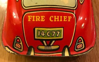 Vintage Marx Official Fire Chief Tin Litho Wind Up Toy Car - Made In USA 7