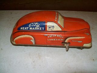 Antique Vintage Courtland City Meat Market Windup Car Tin Toy