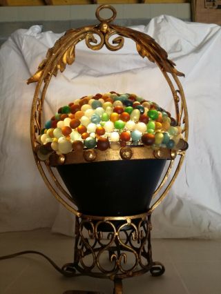 Vintage Glass Art Nouveau Lamp Grape Basket Bucket Czech French Brass Bronze