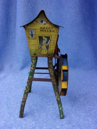 Antique 1930 Wolverine Tin Merry Miller Old Mill Mechanical Toy Sandy Andy Dog