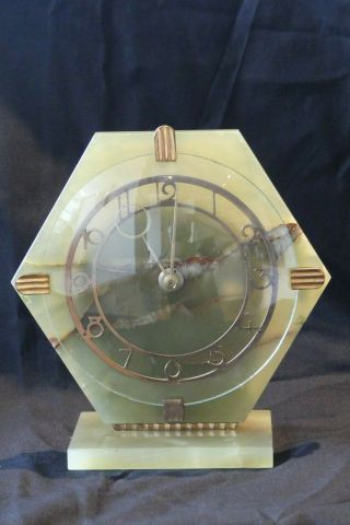 Art Deco Smiths Green Onyx Mantel Clock In Full Order -