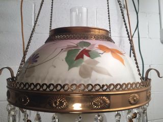 Victorian Manhattan Brass Co.  Hanging Parlor Lamp Light Motor Library Prisms 10