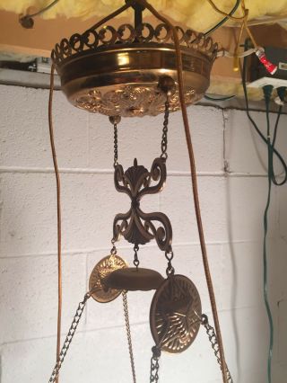 Victorian Manhattan Brass Co.  Hanging Parlor Lamp Light Motor Library Prisms 12