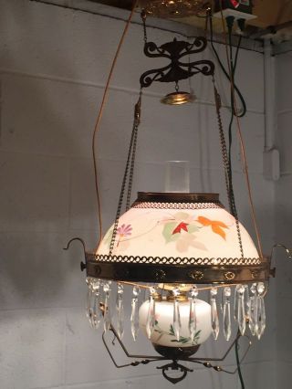 Victorian Manhattan Brass Co.  Hanging Parlor Lamp Light Motor Library Prisms 2