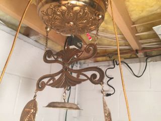 Victorian Manhattan Brass Co.  Hanging Parlor Lamp Light Motor Library Prisms 4