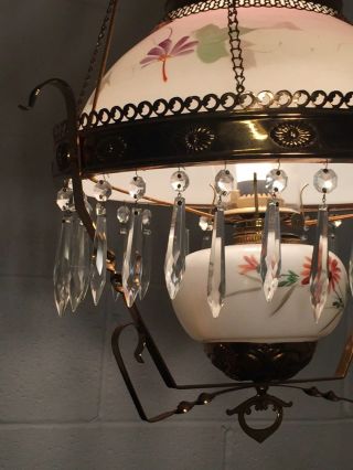 Victorian Manhattan Brass Co.  Hanging Parlor Lamp Light Motor Library Prisms 5