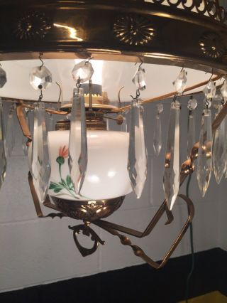 Victorian Manhattan Brass Co.  Hanging Parlor Lamp Light Motor Library Prisms 6