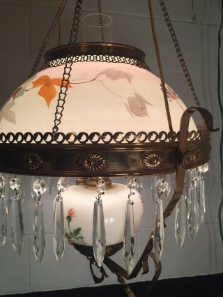 Victorian Manhattan Brass Co.  Hanging Parlor Lamp Light Motor Library Prisms 7