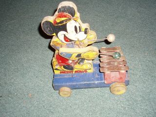 1939 Fisher Price Mickey Mouse Xylophone 798 Pull Toy