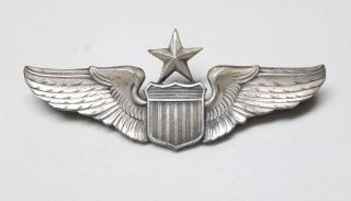 Vintage Sterling Silver Wwii Military Pilot Wings Shield & Star 3 " Pin Meyer Ny