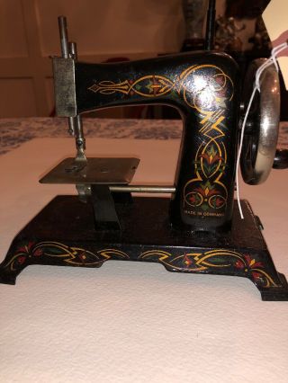 Antique Casige Toy Sewing Machine Hand Crank Black Red Gold Floral Germany 2