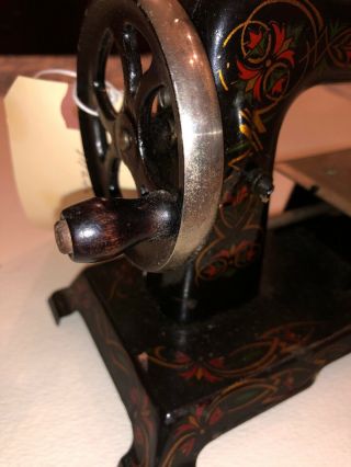 Antique Casige Toy Sewing Machine Hand Crank Black Red Gold Floral Germany 7