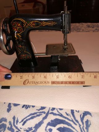 Antique Casige Toy Sewing Machine Hand Crank Black Red Gold Floral Germany 8