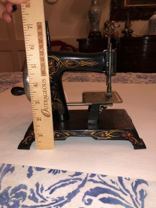 Antique Casige Toy Sewing Machine Hand Crank Black Red Gold Floral Germany 9
