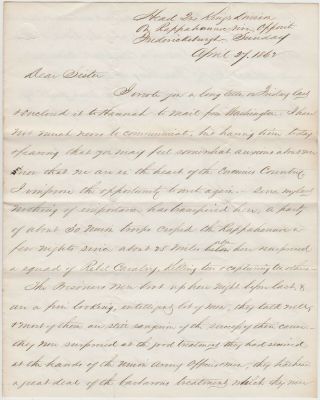 Apr.  1862 Civil War Soldier Letter - Opposite Fredericksburg Va - Content