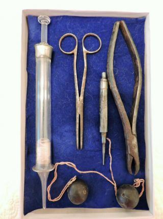 Antique Civil War Surgical Medical Instruments In Old Christmas Box